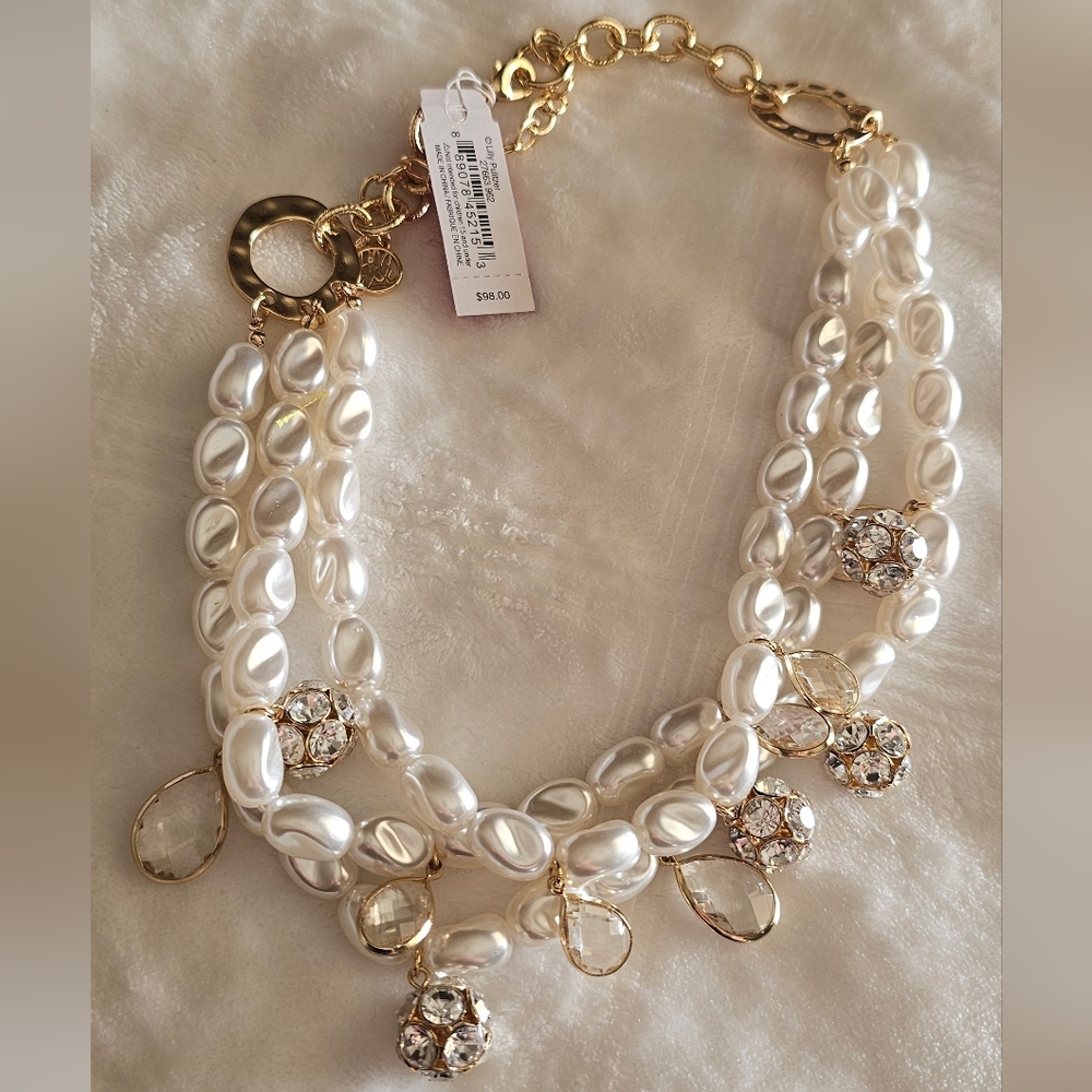 Lily Pulitzer Gold and White Pearl Necklace with Crystal Accents - Picture 2 of 2